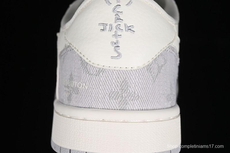 Nike Travis Scott x Fragment Design x Jordan Air Jordan 1 Low OG SP AJ1 LV Grey Denim Culture Casual Sneakers - LJ5188-004