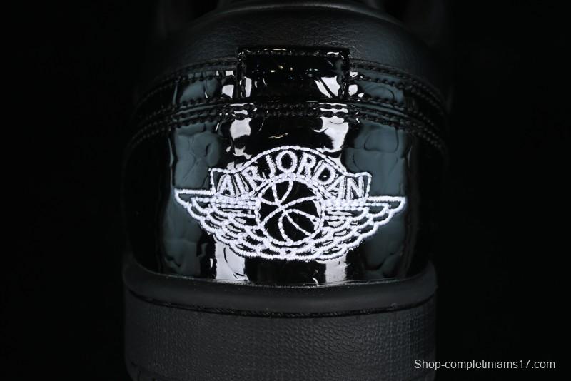 Nike Air Jordan 1 Low "Black Croc" Casual Sneakers with Crocodile-Embossed Leather - HJ7743-010