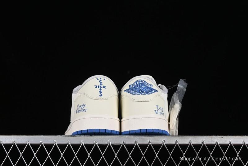 Nike Travis Scott x Fragment Design x Air Jordan 1 Low OG SP AJ1 LV Collaboration Light Blue Low-Top Casual Sneakers - LJ5188-007