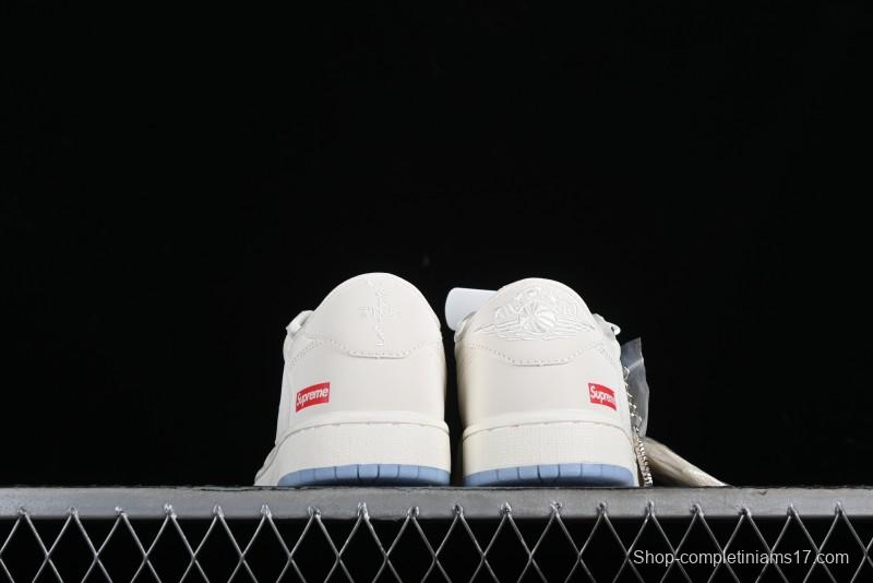 Nike SB Dunk Low Supreme Anniversary Edition Customized Low-Top Casual Sneakers in Off-White and Blue - BB6588-102