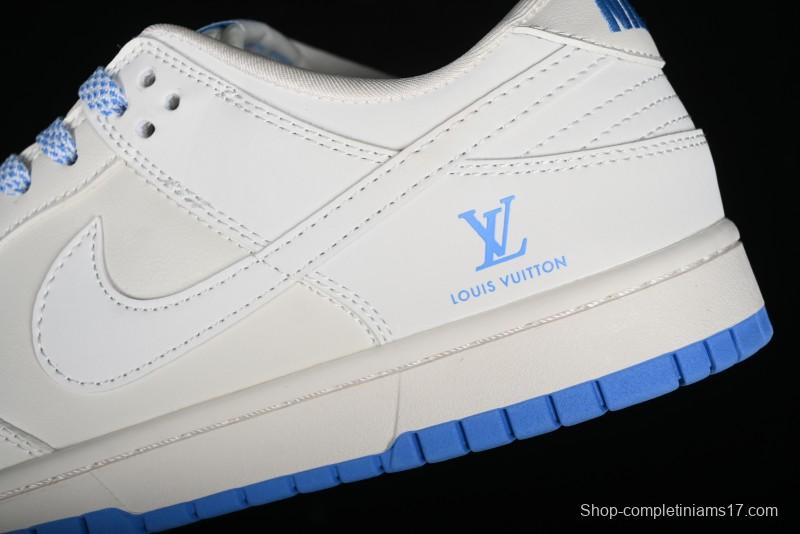 Nike SB Dunk Low LV Collaboration - Beige Navy Anniversary High-End Custom Low-Top Casual Skate Shoes - XX2025-322