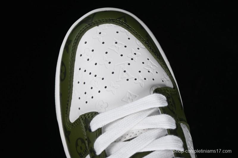 Nike SB Dunk Low LV Collaboration - Embroidered White Green Print Anniversary High-End Custom Low-Top Casual Sneakers - DQ1098-362