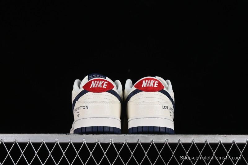 Nike SB Dunk Low LV Collaboration - Suede Navy Blue Anniversary High-End Custom Low-Top Casual Skate Shoes - FC1688-134