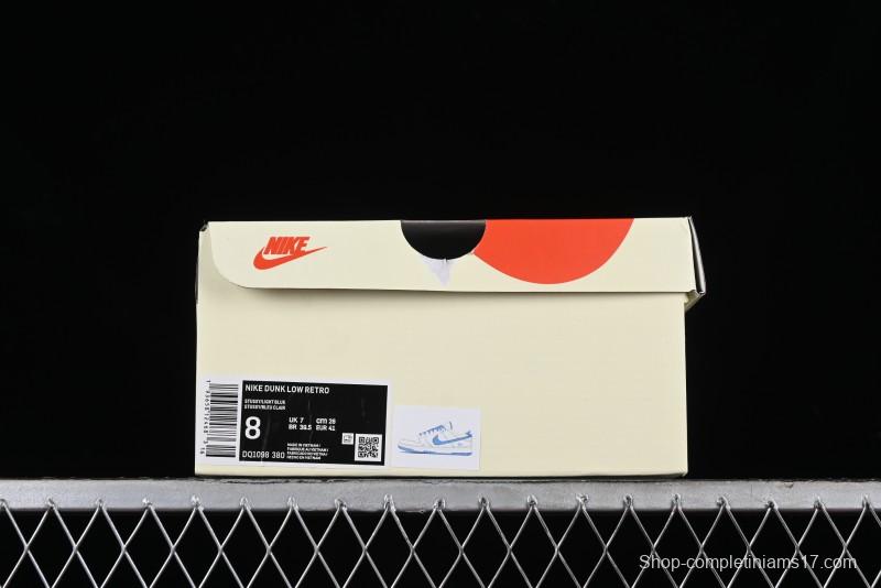 Stussy x Nike Dunk Low SB Skate Shoes in White with Light Blue Swoosh - DQ1098-380