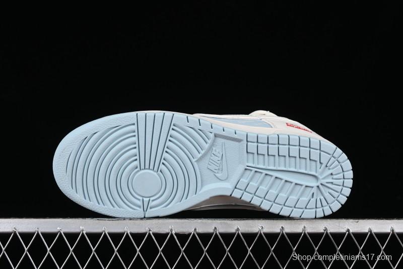 Nike SB Dunk Low Supreme Collaboration - Ice Blue Engraving Anniversary Customized Low-Top Casual Skate Shoes - JJ5688-107