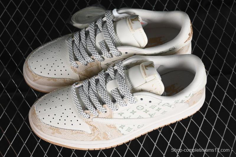 Nike Travis Scott x Fragment Design x Jordan Air Jordan 1 Low OG SP AJ1 LV Khaki Denim Casual Sneakers - SJ2068-009