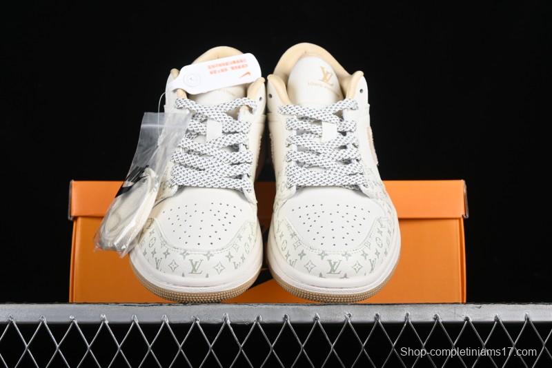 Nike Air Jordan 1 Low AJ1 Louis Vuitton Print Khaki Custom High-End Low-Top Basketball Shoes - SJ9950-004