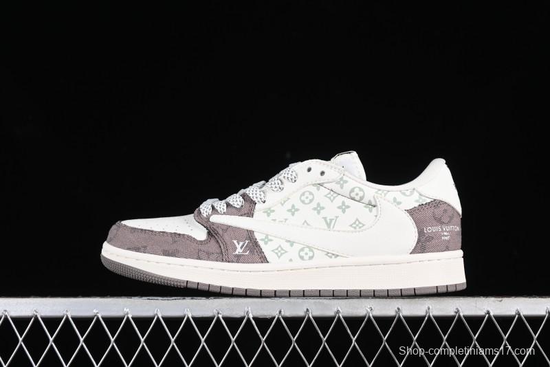 Nike Travis Scott x Fragment Design x Air Jordan 1 Low OG SP AJ1 LV Collaboration Light Grey Denim Low-Top Casual Sneakers - SJ2068-105