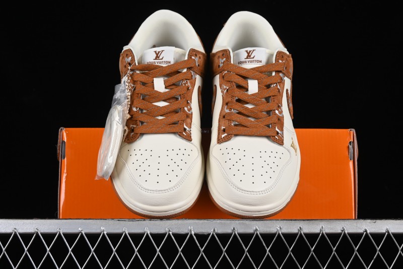 Nike SB Dunk Low LV Collaboration - Beige Brown Swoosh Anniversary High-End Custom Low-Top Casual Skate Shoes - XD6188-030