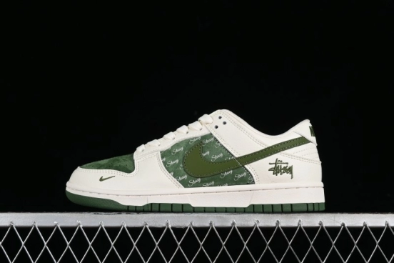 Nike SB Dunk Low Stussy Collaboration - Green Floral Anniversary Custom Low-Top Casual Skate Shoes - CF3688-008