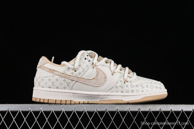 Nike SB Dunk Low LV Collaboration Strap Beige Swoosh Anniversary High-End Custom Low-Top Casual Sneakers - SJ2068-250