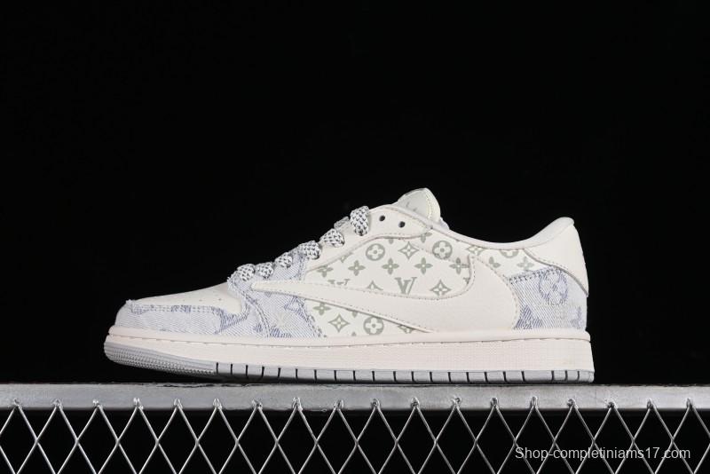Nike Air Jordan 1 Low OG SP Travis Scott x Fragment Design LV Washed Blue Denim Casual Sneakers - SJ2068-007