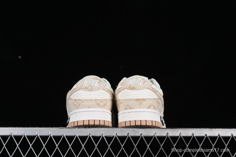 Nike SB Dunk Low LV Collaboration - Yellow Denim Beige with Yellow Swoosh Anniversary High-End Custom Low-Top Casual Skate Shoes - DJ2024-007