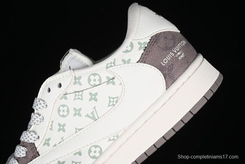 Nike Travis Scott x Fragment Design x Air Jordan 1 Low OG SP AJ1 LV Collaboration Light Grey Denim Low-Top Casual Sneakers - SJ2068-105