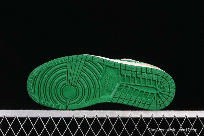 Nike Air Jordan 1 Low AJ1 Gucci Collaboration - Vintage Basketball Shoes in Sheepskin Green - WG8850-014