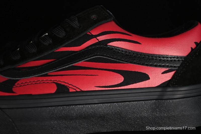 Vans Knu Skool High Street American Retro Canvas Skate Shoes in Black Red - VN0009BCRTU