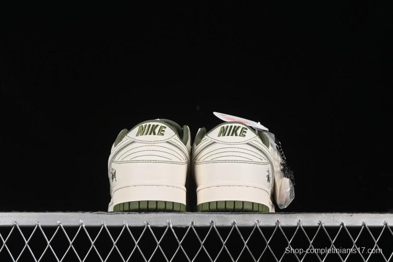 Nike SB Dunk Low Stussy Collaboration - Beige Green Anniversary High-End Custom Low-Top Casual Skate Shoes - BB1818-102