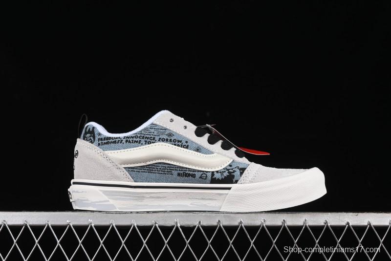 HIRONO Knu Skool Low-Top Casual Sneakers with Denim Graffiti Design - VN0009QCRBL