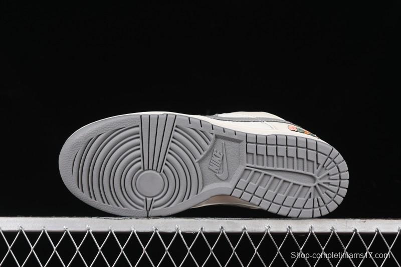 Nike SB Dunk Low Gucci Collaboration Anniversary High-End Custom Sneakers in Off-White & Dark Gray Swoosh - DQ1098-383