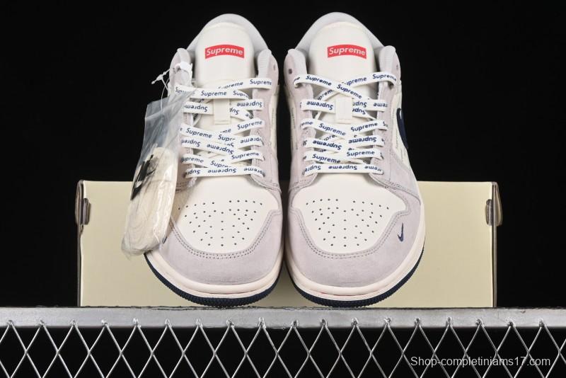 Nike Air Jordan 1 Low Supreme Collaboration - Pig Grey Print Custom Retro Basketball Shoes - LJ6688-009