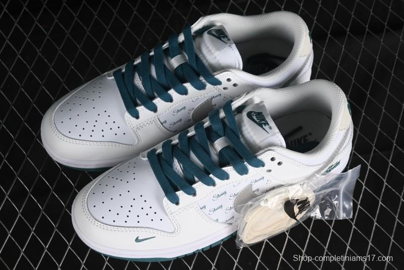 Nike SB Dunk Low Stussy Collaboration - White Grey Green Print Anniversary High-End Custom Low-Top Casual Skate Shoes - XX2025-808