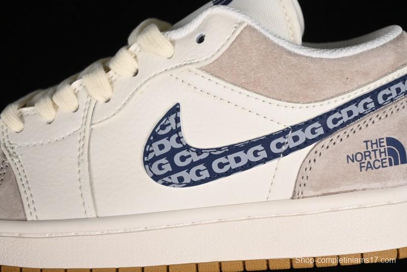 Nike Air Jordan 1 Low AJ1 The North Face Collaboration - White Grey Brown Custom High-End Basketball Shoes - LJ6688-001