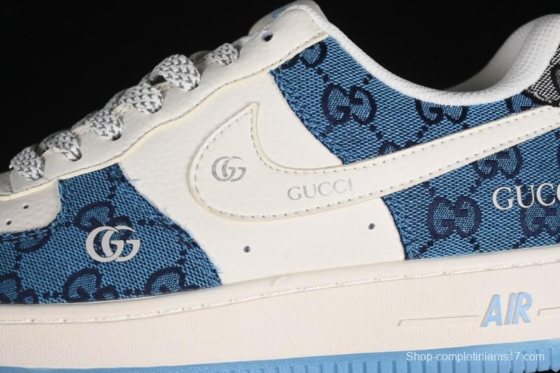 Nike Air Force 1 '07 Low Gucci Collaboration - Blue Floral Print Casual Sneakers - BB9577-101