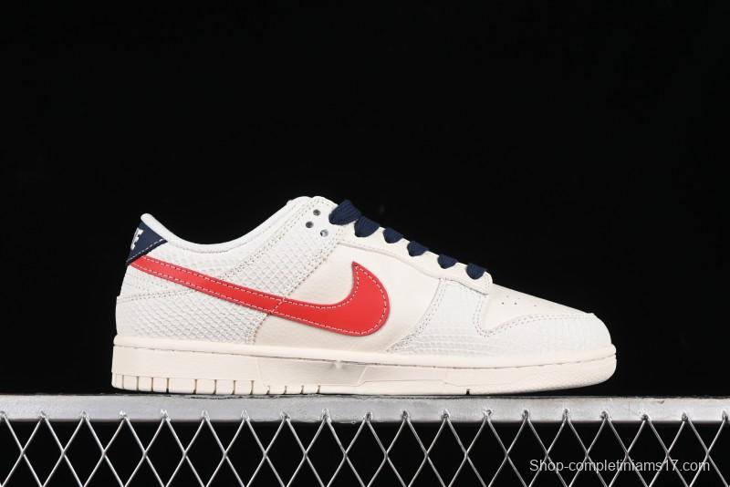 Nike SB Dunk Low Supreme Collaboration - White Dragon Scale Anniversary Custom Low-Top Casual Skate Shoes - BB8685-101
