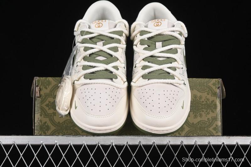 Nike SB Dunk Low Gucci Collaboration - Beige Green Floral Anniversary High-End Custom Low-Top Casual Skate Shoes - XX2025-918