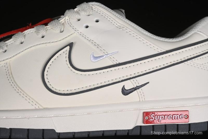 Nike SB Dunk Low Supreme Collaboration - Beige Grey Swoosh Anniversary Customized Low-Top Casual Skate Shoes - DJ2024-014
