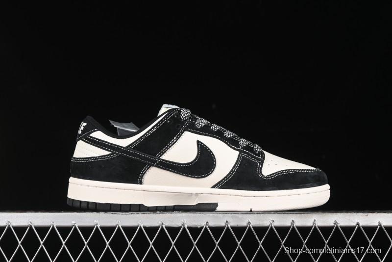 Nike SB Dunk Low Supreme x Stussy Triple Collaboration - Black White Black Swoosh Anniversary Custom Low Top Casual Skate Shoes - SJ2068-300