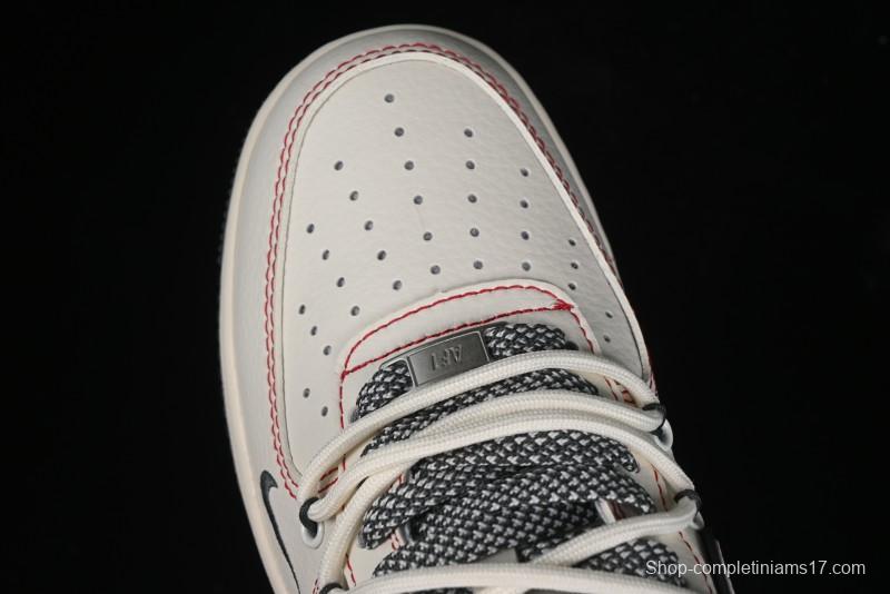 Nike Air Force 1 '07 Low Supreme Collaboration - Red Stitch Grey Sole Casual Sneakers - SJ1198-600