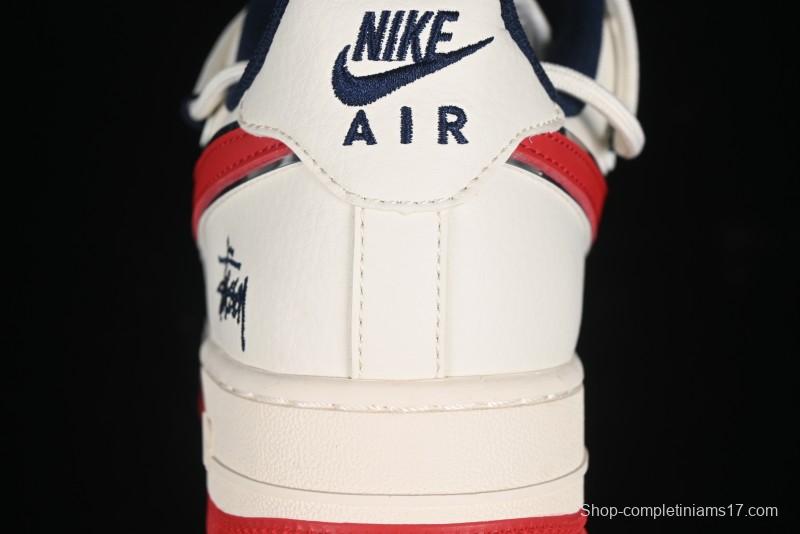 Nike Air Force 1 '07 Low Stussy Collaboration - Off White Red Lace-Up Low-Top Casual Sneakers - SJ1198-300