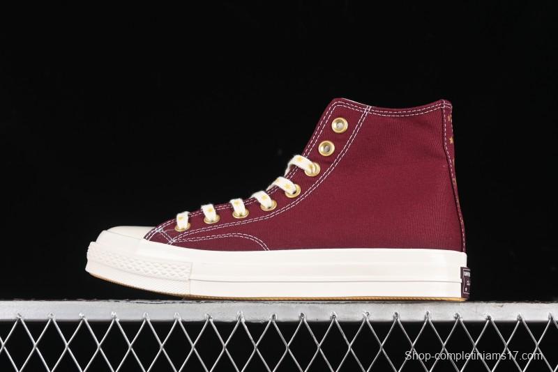 Converse Chuck 1970s High Top Casual Sneakers with Gold Star Accents and Wine Red Colorway - A12463C