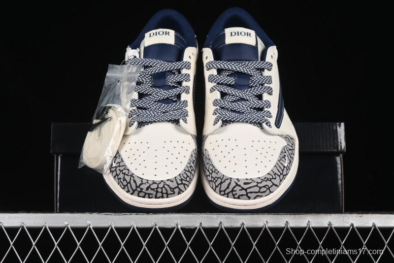 Nike Travis Scott x Fragment Design x Air Jordan 1 Low OG SP AJ1 Retro Sneakers with Stone Pattern - CF3688-029