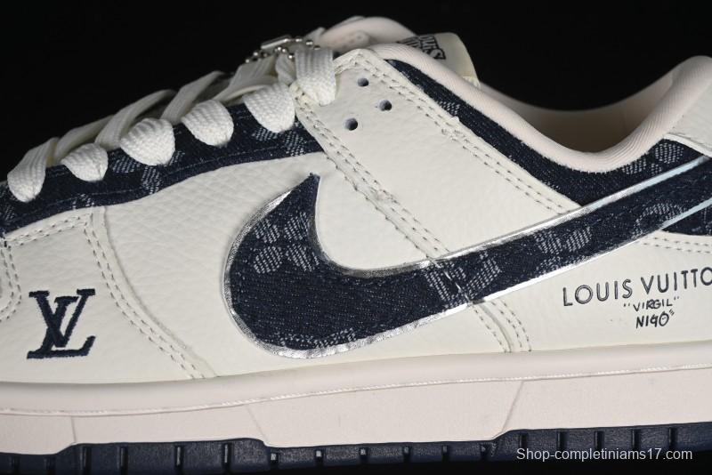 Nike SB Dunk Low LV Collaboration - Denim Print Swoosh Anniversary High-End Custom Low-Top Casual Skate Shoes - XB3802-360