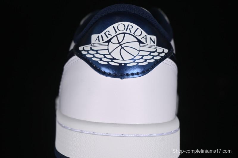 Nike Air Jordan 1 Low 85 Retro Sneakers in White with Metallic Blue Swoosh - FB9933-141