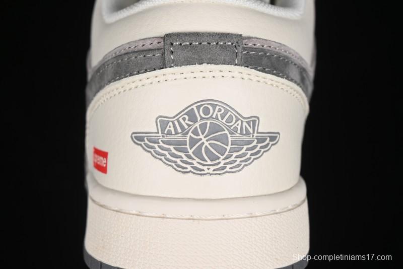Nike Air Jordan 1 Low Supreme Collaboration - Dual-Tone Beige/Grey Retro Basketball Shoes - SJ9950-030