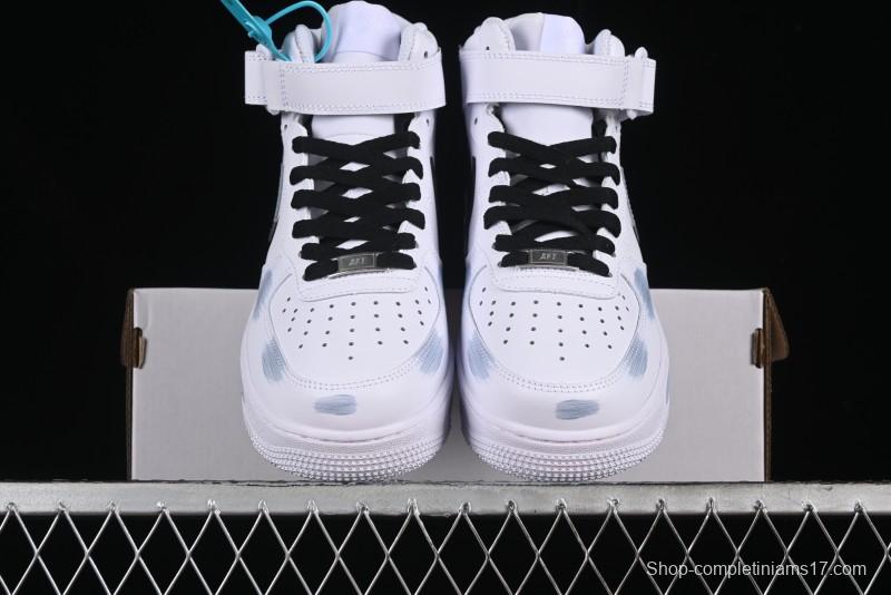 Nike Air Force 1 Mid Custom Hand-Painted Broken Three Hooks Shadow Spray-Painted Strap Mid-Top Casual Sneakers - CW2289-111