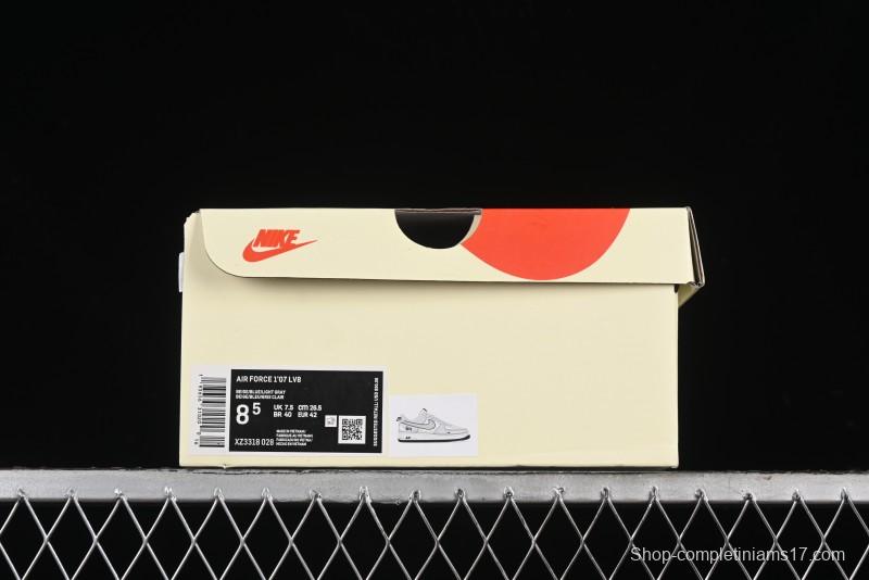 Nike Air Force 1 '07 Low Stussy Collaboration - Grey Pigskin Blue Sole Low-Top Casual Sneakers - XZ3318-028