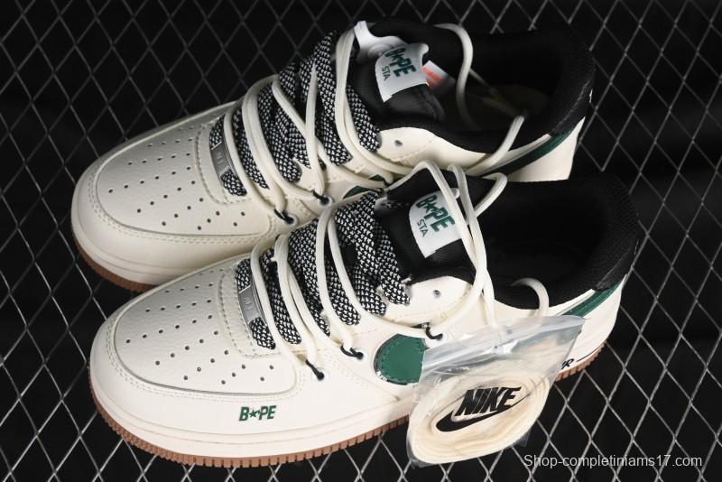 Nike Air Force 1 '07 Low Bape Collaboration - Beige Green Gum Pull Tab Casual Sneakers SJ1198-100