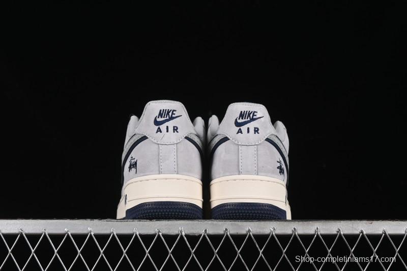 Nike Air Force 1 '07 Low Stussy Collaboration - Grey Pigskin Blue Sole Low-Top Casual Sneakers - XZ3318-028