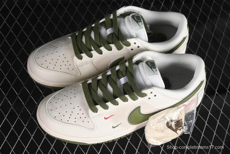 Nike SB Dunk Low Supreme Collaboration - Double Swoosh Beige Dark Green Anniversary High-End Custom Low-Top Casual Skate Shoes - XX2025-689