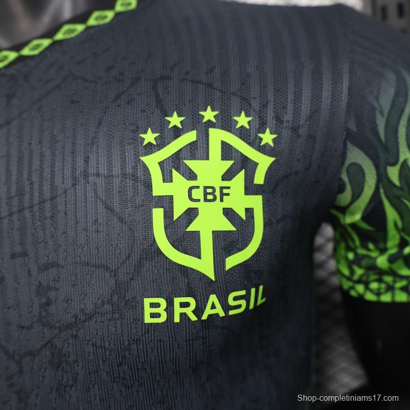 Player Version 2025 Brazil Dark Grey with Neon Green Flame Jersey