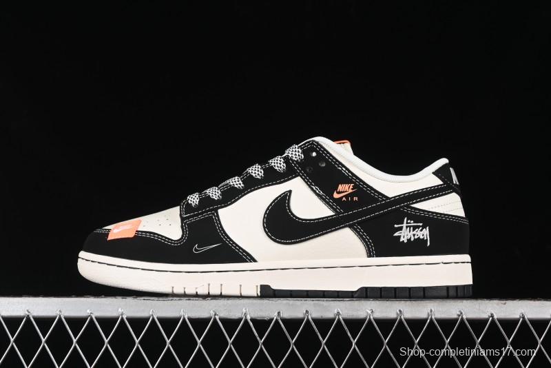 Nike SB Dunk Low Stussy Collaboration - Patchwork Cream Black Swoosh Anniversary Custom Low-Top Casual Skate Shoes - MM1089-023