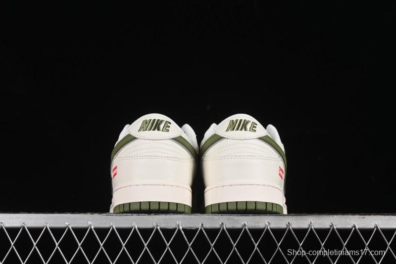 Nike SB Dunk Low Supreme Collaboration - Double Swoosh Beige Dark Green Anniversary High-End Custom Low-Top Casual Skate Shoes - XX2025-689