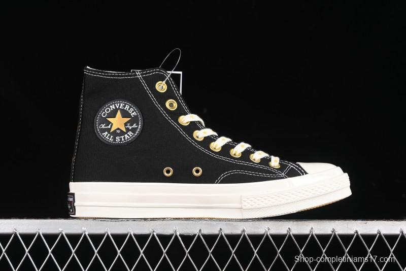 Converse Chuck 1970s High-Top Sneakers with Gold Star Accents and Classic Black & White Design - A12462C