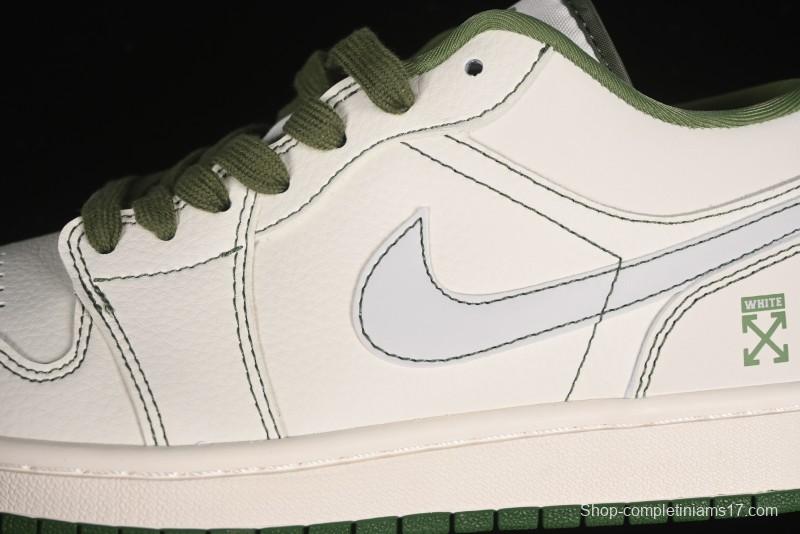 Nike Air Jordan 1 Low OFF-WHITE Collaboration - Retro Basketball Shoes with Beige Green Stitching - CF3688-021