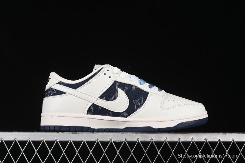 Nike SB Dunk Low LV Collaboration - Light Blue Denim Print Anniversary High-End Custom Low-Top Casual Skate Shoes - XB3802-359