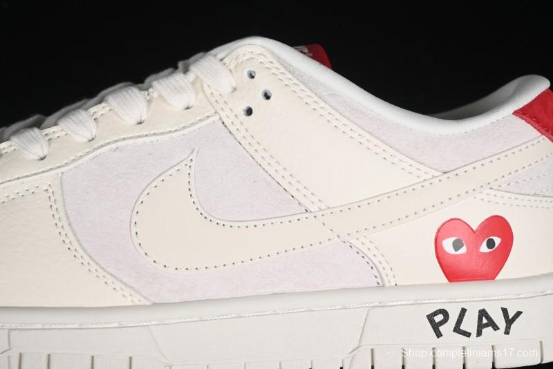 Nike SB Dunk Low Comme des Garçons Collaboration - Pigskin White Swoosh Anniversary Custom Low-Top Casual Skate Shoes - KK1333-004